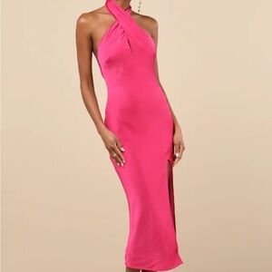 Satin Pink Halter Neck Dress